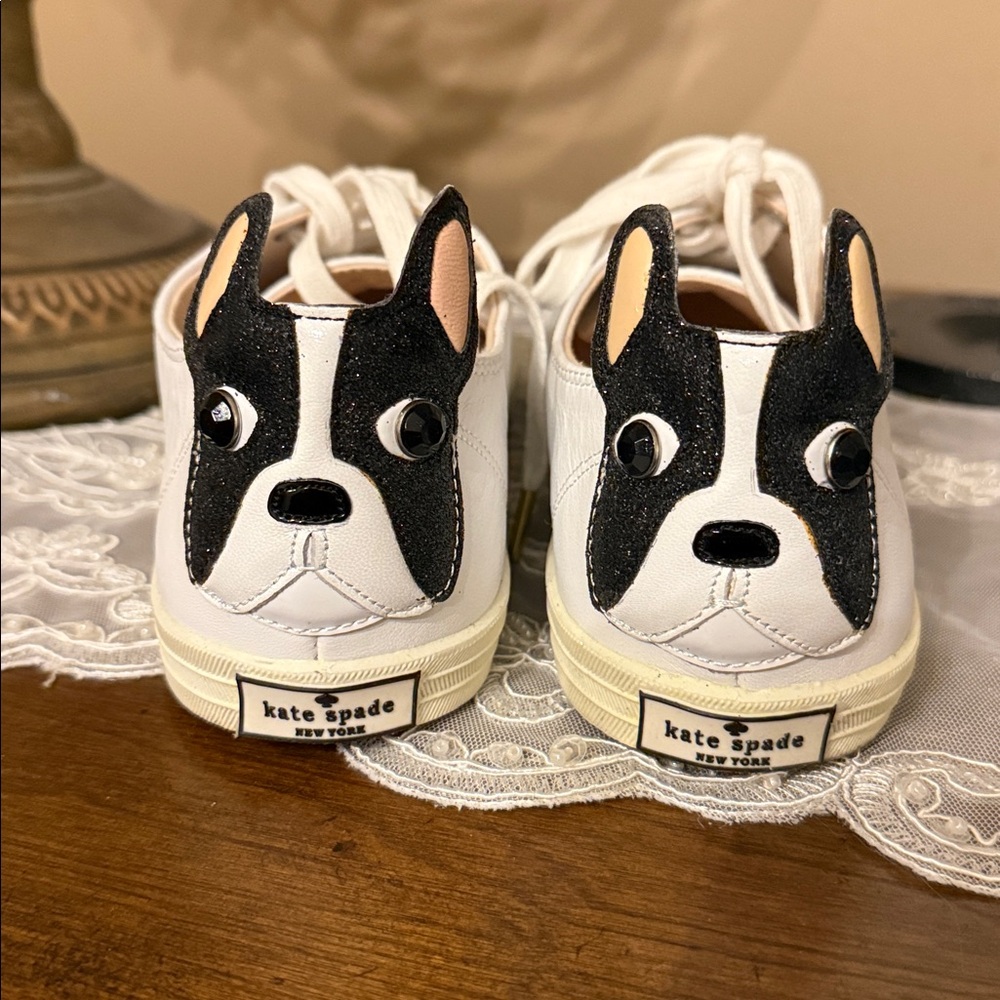 Kate Spade Black and White Boston Terrior Dog Sneakers Sz 8